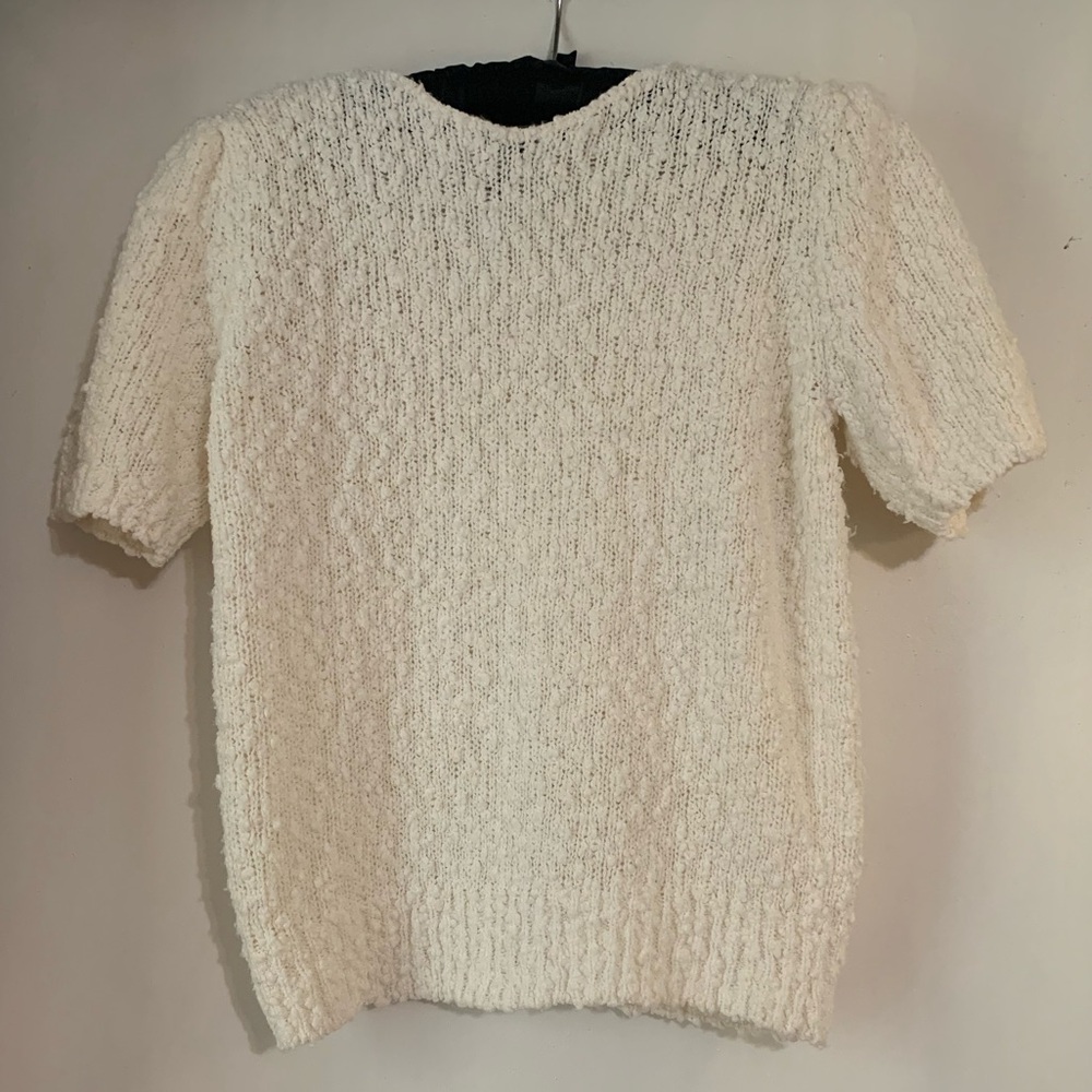 Vintage 1980s Women's Cream Chunky Knit Short Sleeved V-Neck Sweater Cottagecore - Picture 3 of 4